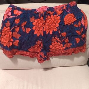 Anthropologie Red and Blue Floral Shorts
